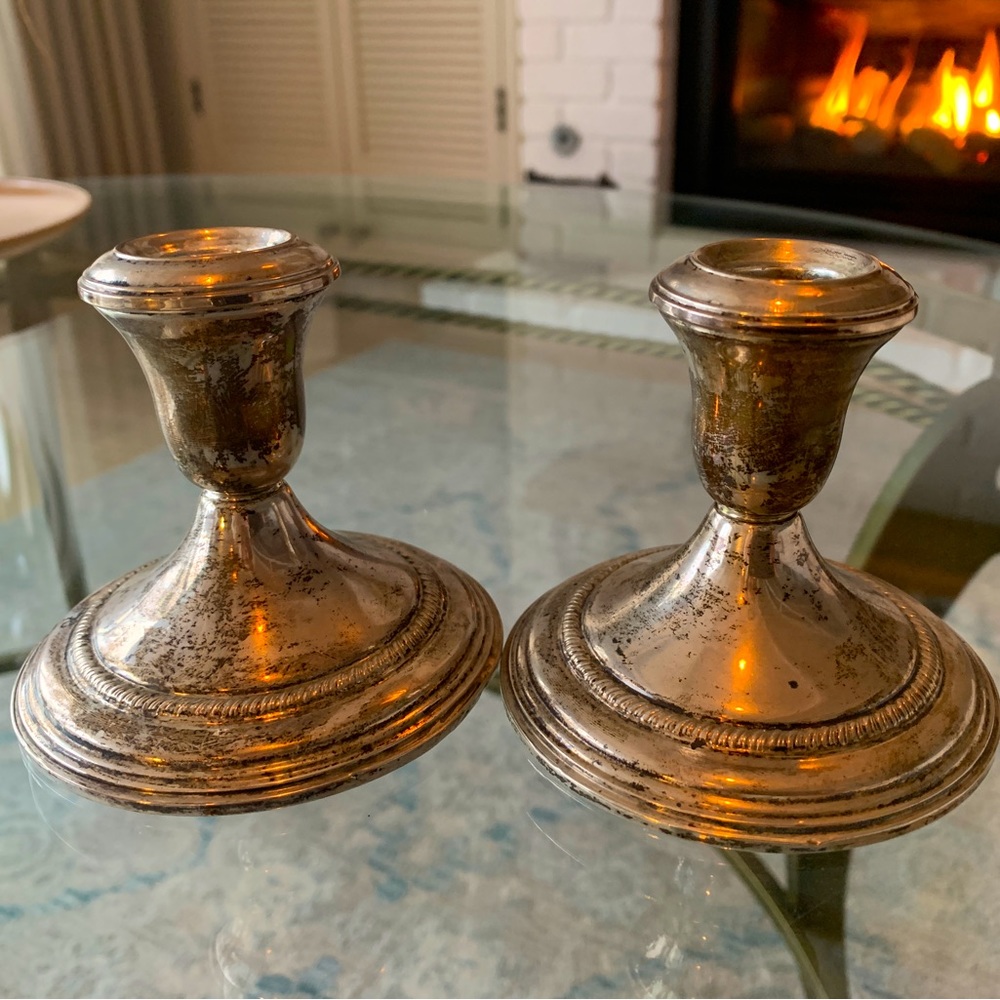 Sterling silver plated candlestick holder pair - vintage